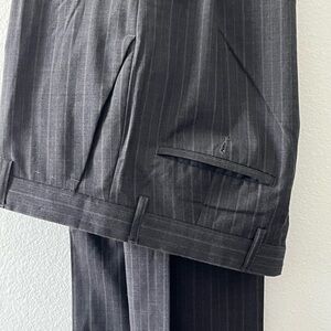 Oscar de la Renta Cream and Navy Pinstripe Trouser Hem Detail